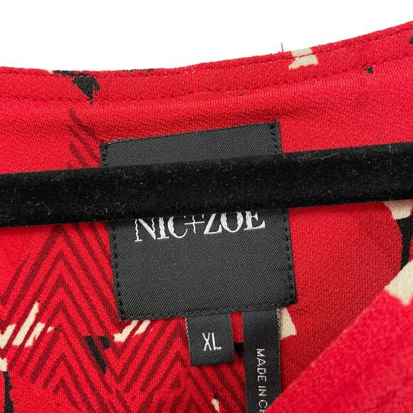 NIC + ZOE Red Multicolor Stony Path Draped Printed Elbow Sleeve Dress Womens XL - Picture 5 of 7